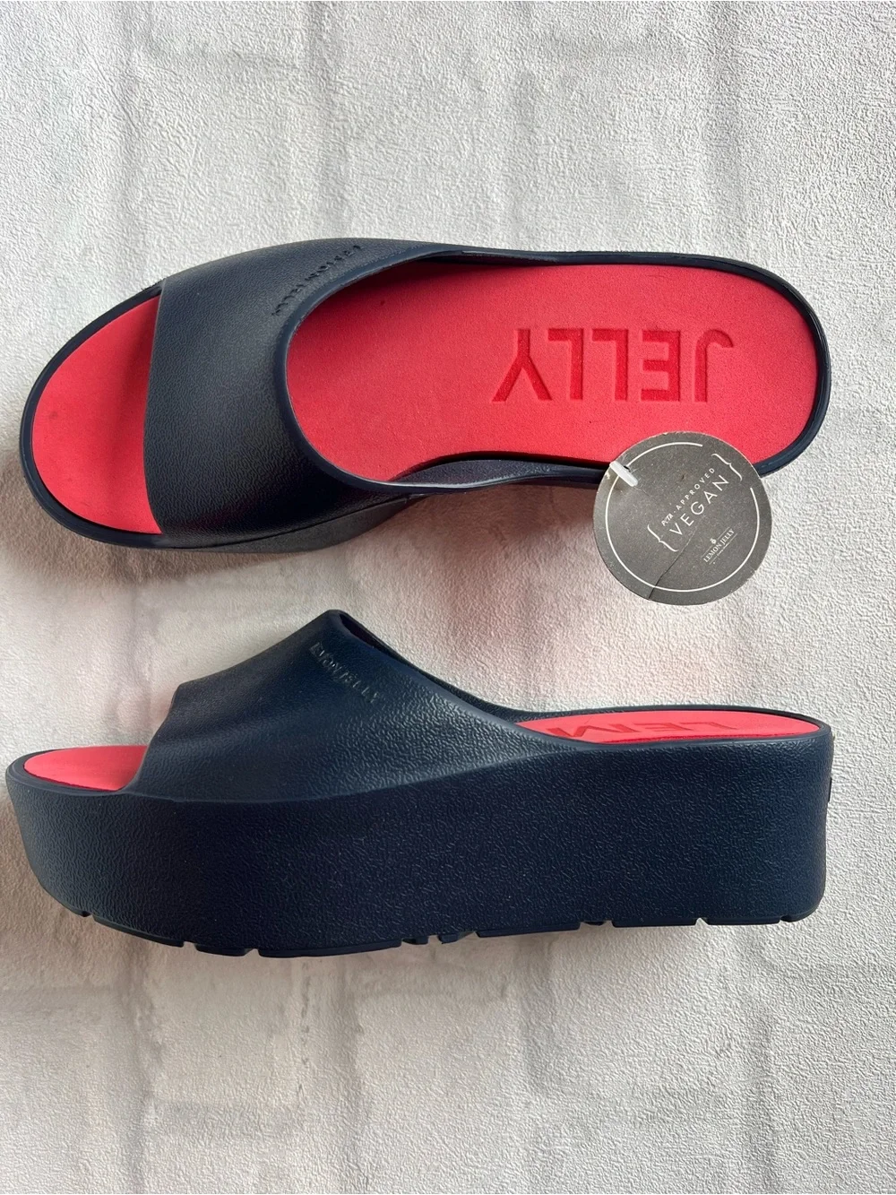 NWT Lemon Jelly Navy Platform Slide- Red Footbed‎ size 36 coastal/ clean girl